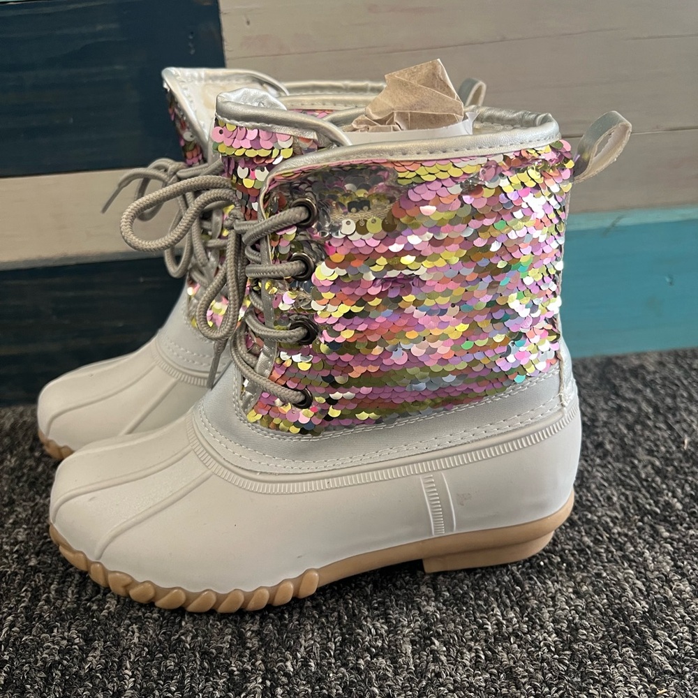 Sparkly Sequin Kids Boots - Grey and Pink, Gold & Silver Sequins